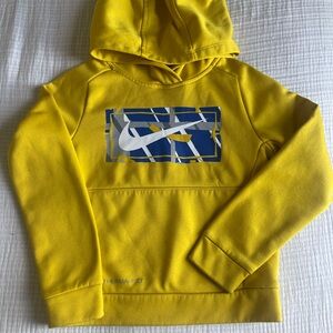Nike Yellow Hoodie with White Swoosh and Blue Graphic